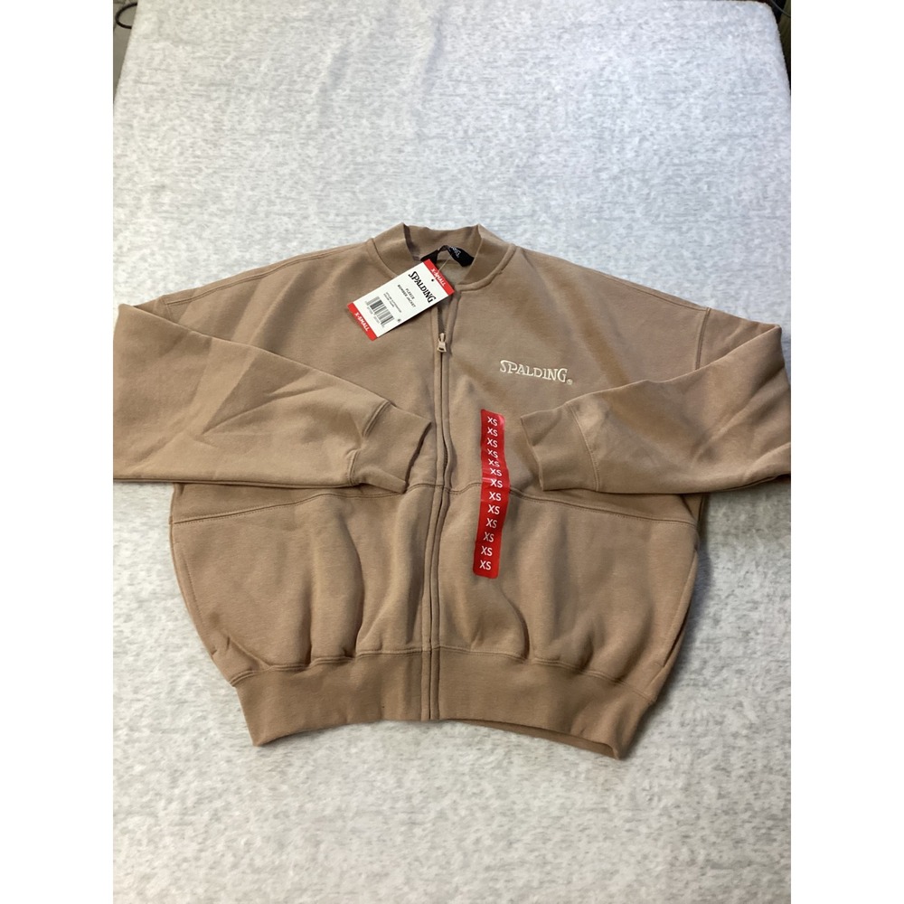 Spalding Womens Fleece Bomber‎ Jacket Taupe Full Zip Sweatshirt SJ71515AF22S XS